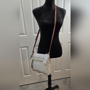 Liz Claiborne New Grey Brown & Gold Crossbody w/ Multi-Pockets